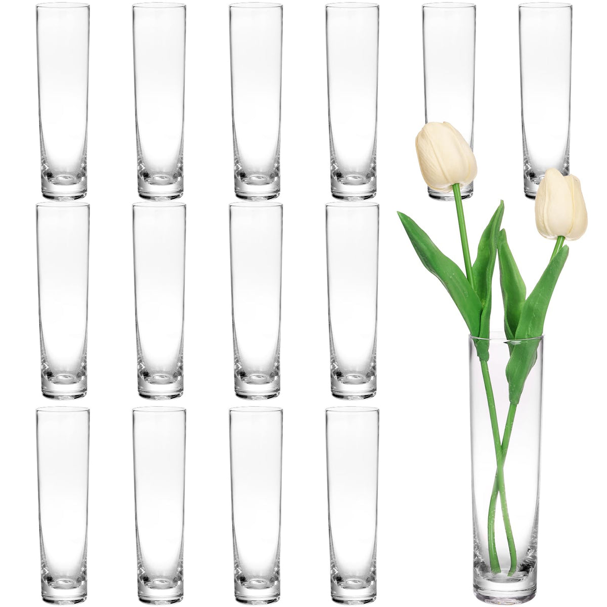 Fixwal 15-pack glass bud vases, ideal for elegant centerpieces and wedding decor.