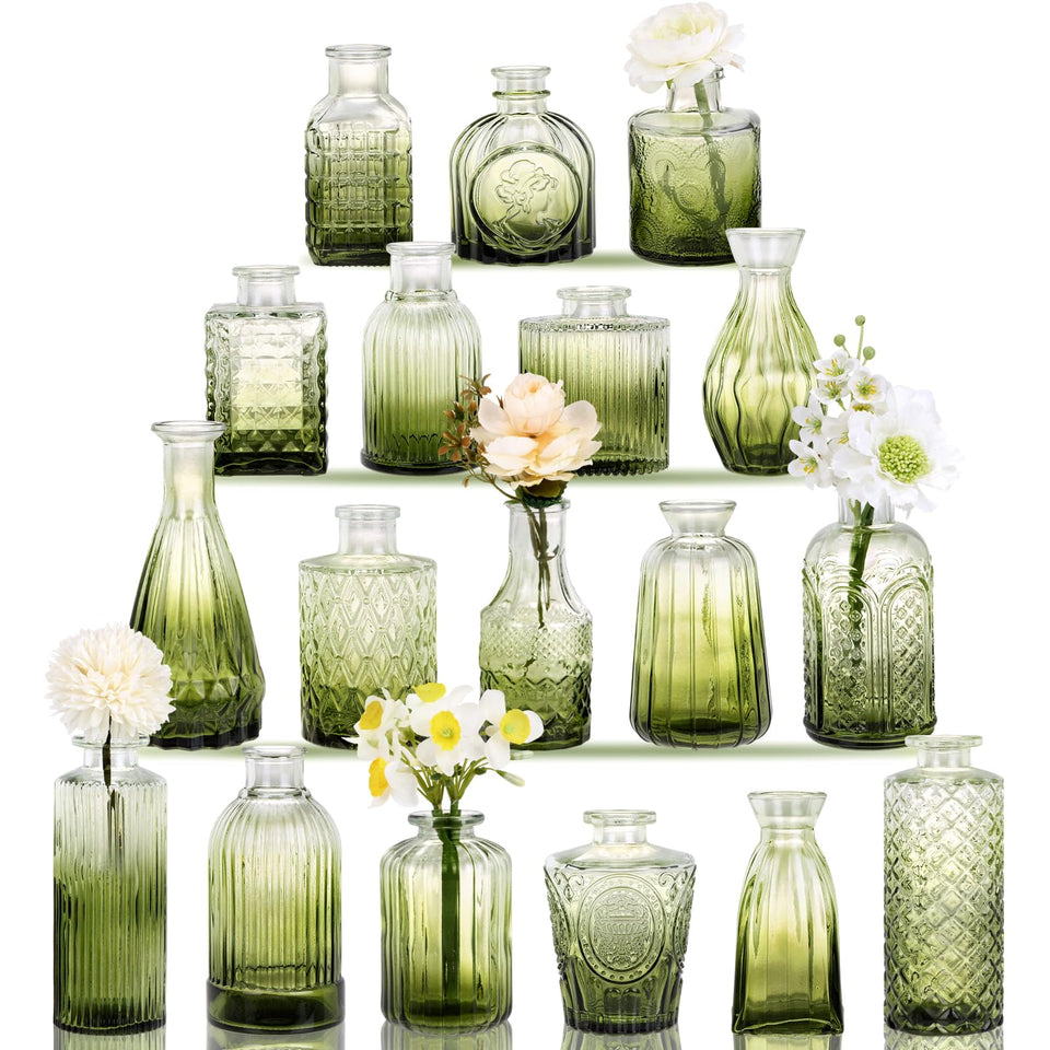 Fixwal 18-piece green glass bud vase set for cohesive centerpieces