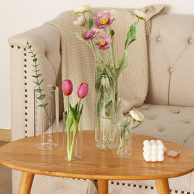 Fixwal 8-inch clear glass cylinder vase enhances vertical blooms and seasonal decor.