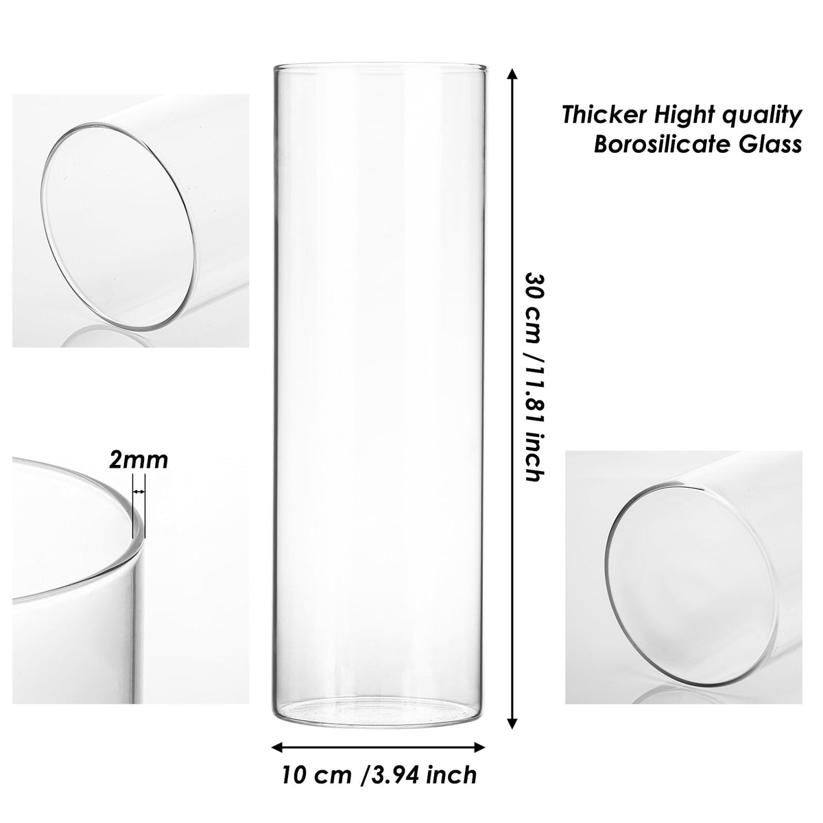 Fixwal 2-pack clear tall vase, base close-up showing sturdy construction.