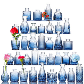 Fixwal 36 Blue Bud Vases with embossed texture add vintage charm to centerpieces