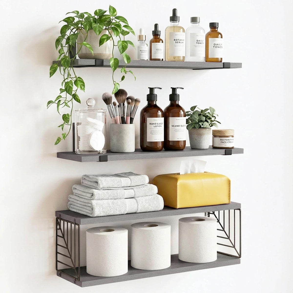 Fixwal 3+1 tier over-toilet shelf with rustic gray finish for bathroom storage and organization