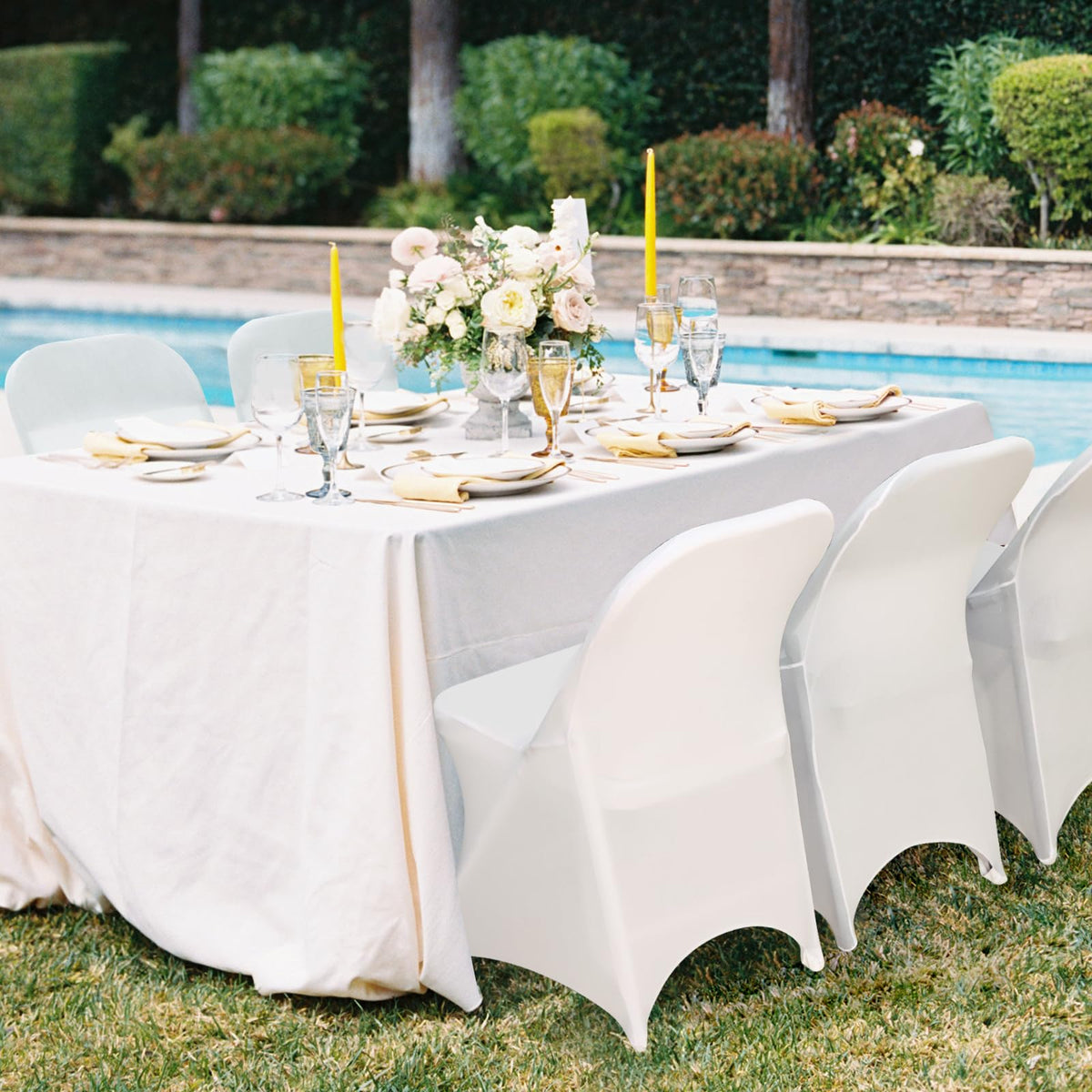 Fixwal chair cover stretched over chair showing secure, wrinkle-free fit