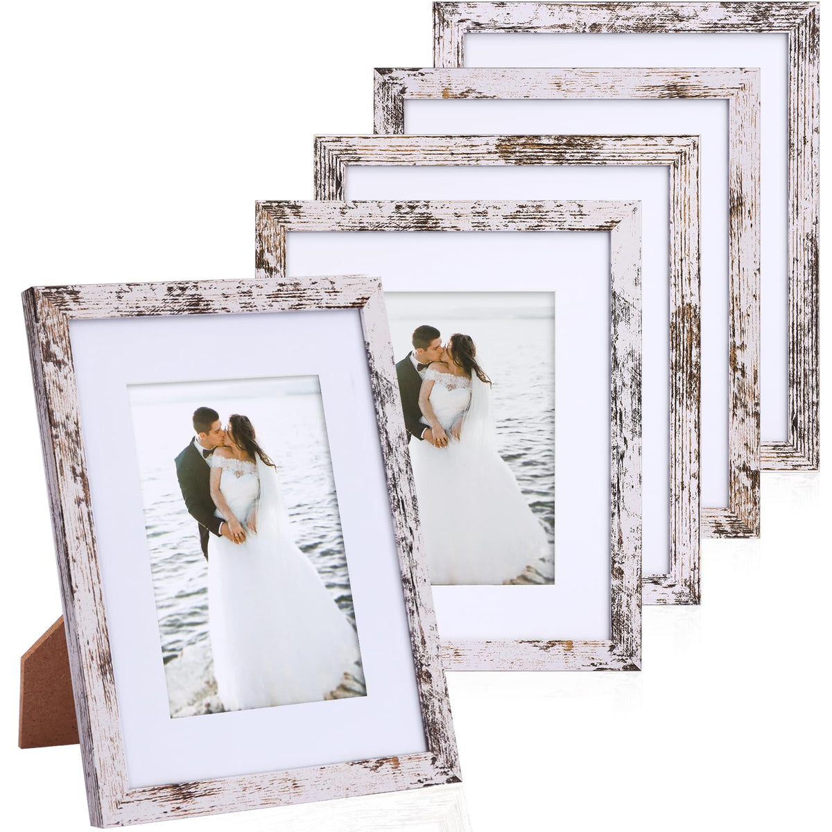 Fixwal 8x10 frame with distressed white wood grain for wall or desktop display.