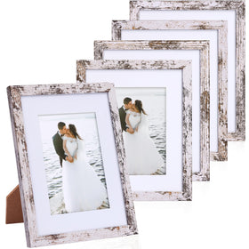 Fixwal 8x10 frame with distressed white wood grain for wall or desktop display.