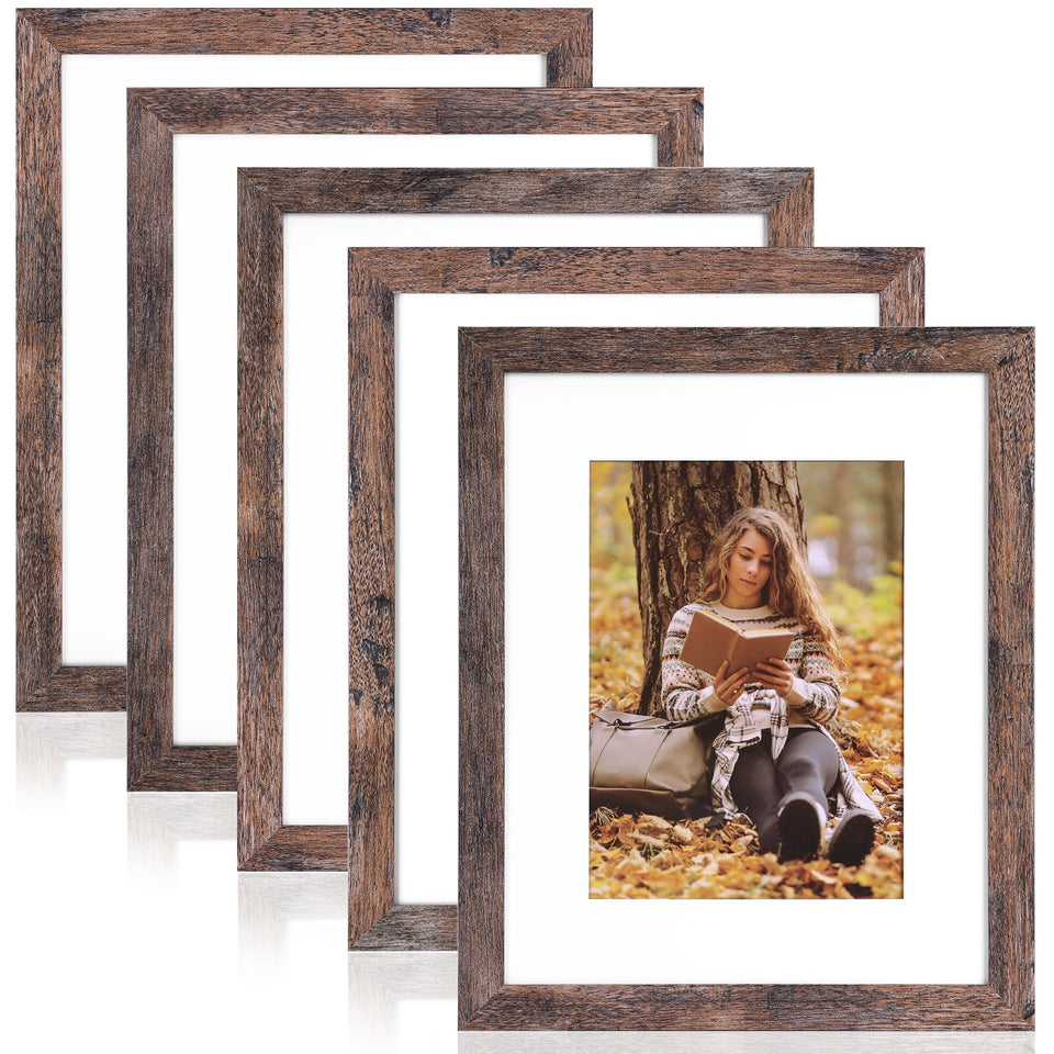 Fixwal 8x10 frame set with rustic brown wood grain for warm wall display.