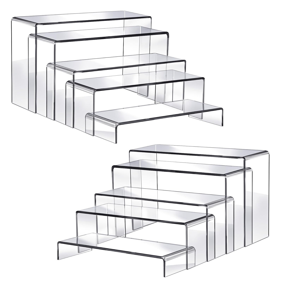 Fixwal acrylic risers in a collection display setup for a crystal-clear storefront look