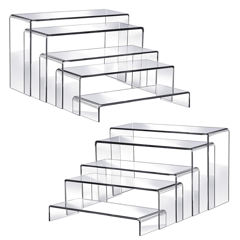 Fixwal acrylic risers in a collection display setup for a crystal-clear storefront look