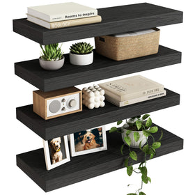 Fixwal black floating shelf with wall-mount brackets supports tidy display of decor