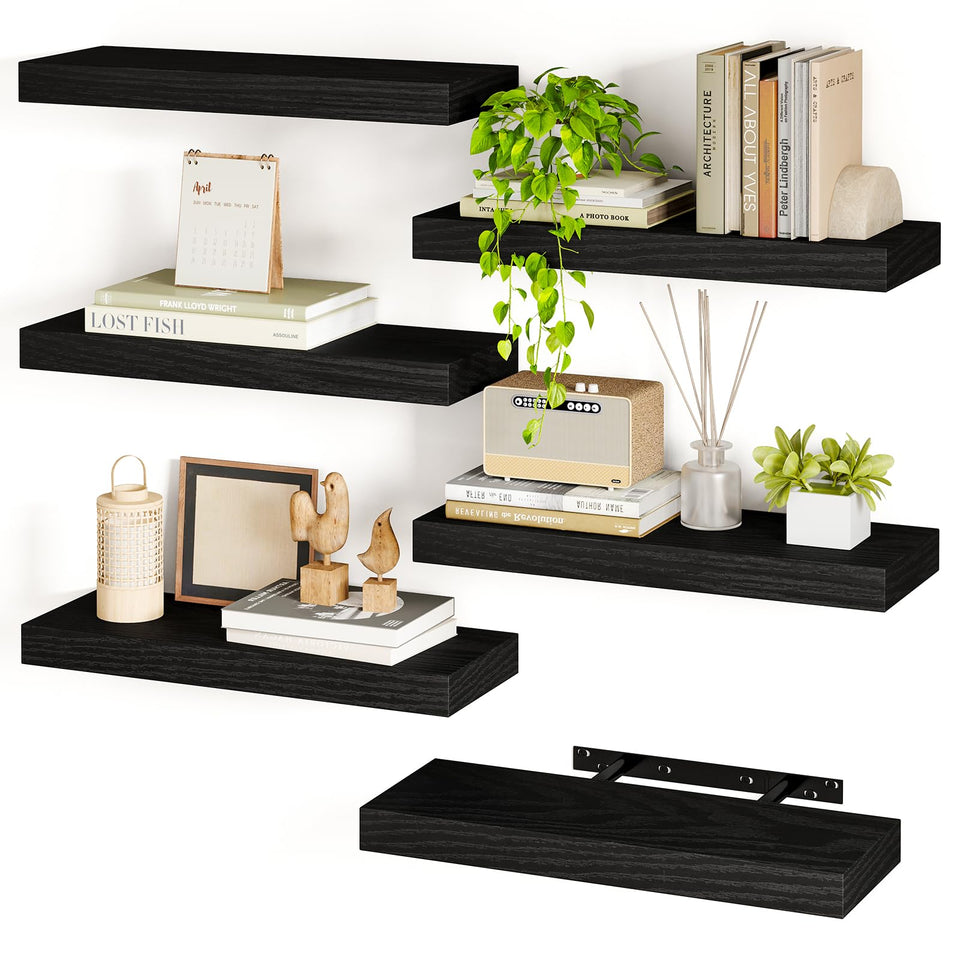 Fixwal black shelves set6 wall-mount for versatile storage and stylish display.