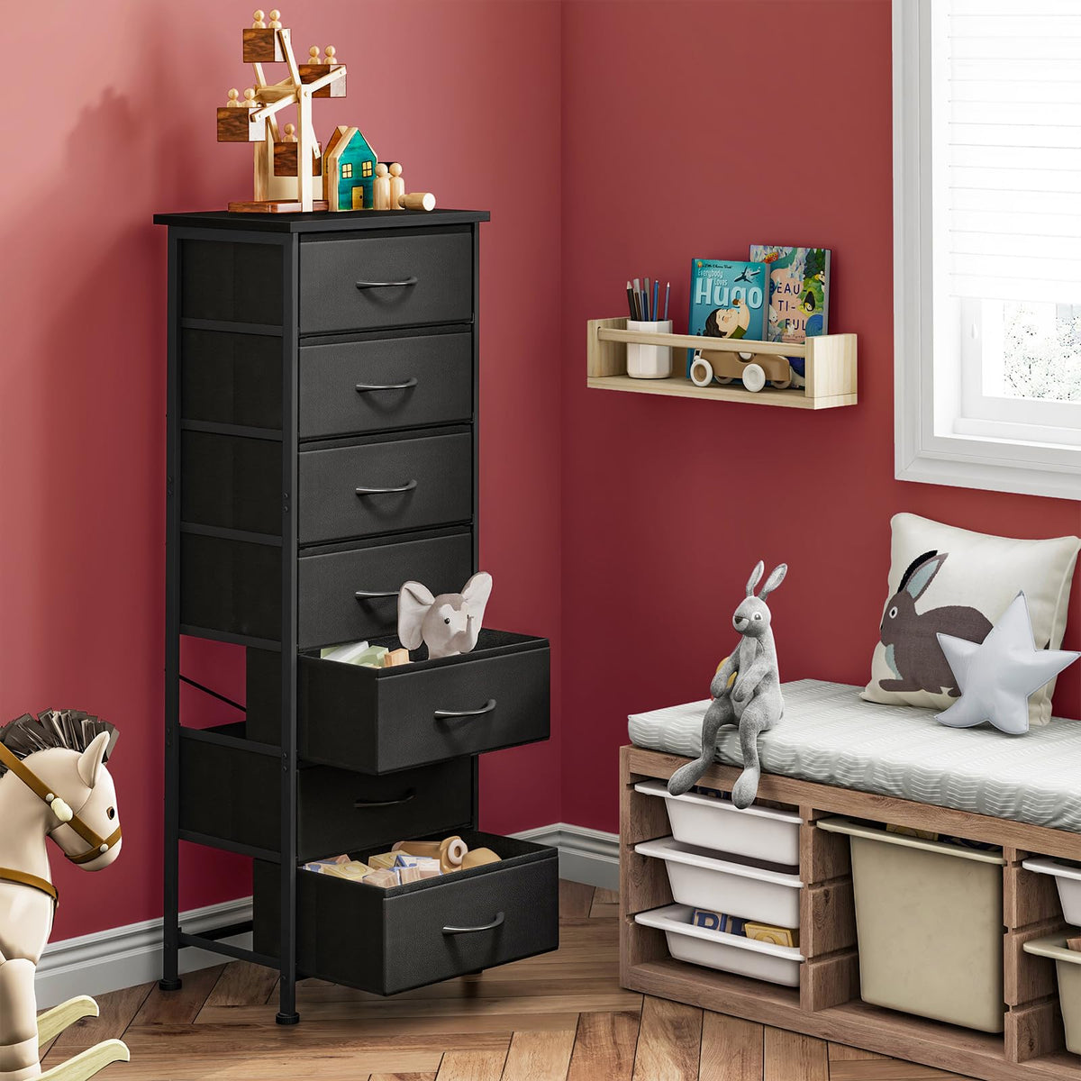 Fixwal dresser assembly illustration highlights sturdy frame and simple setup.