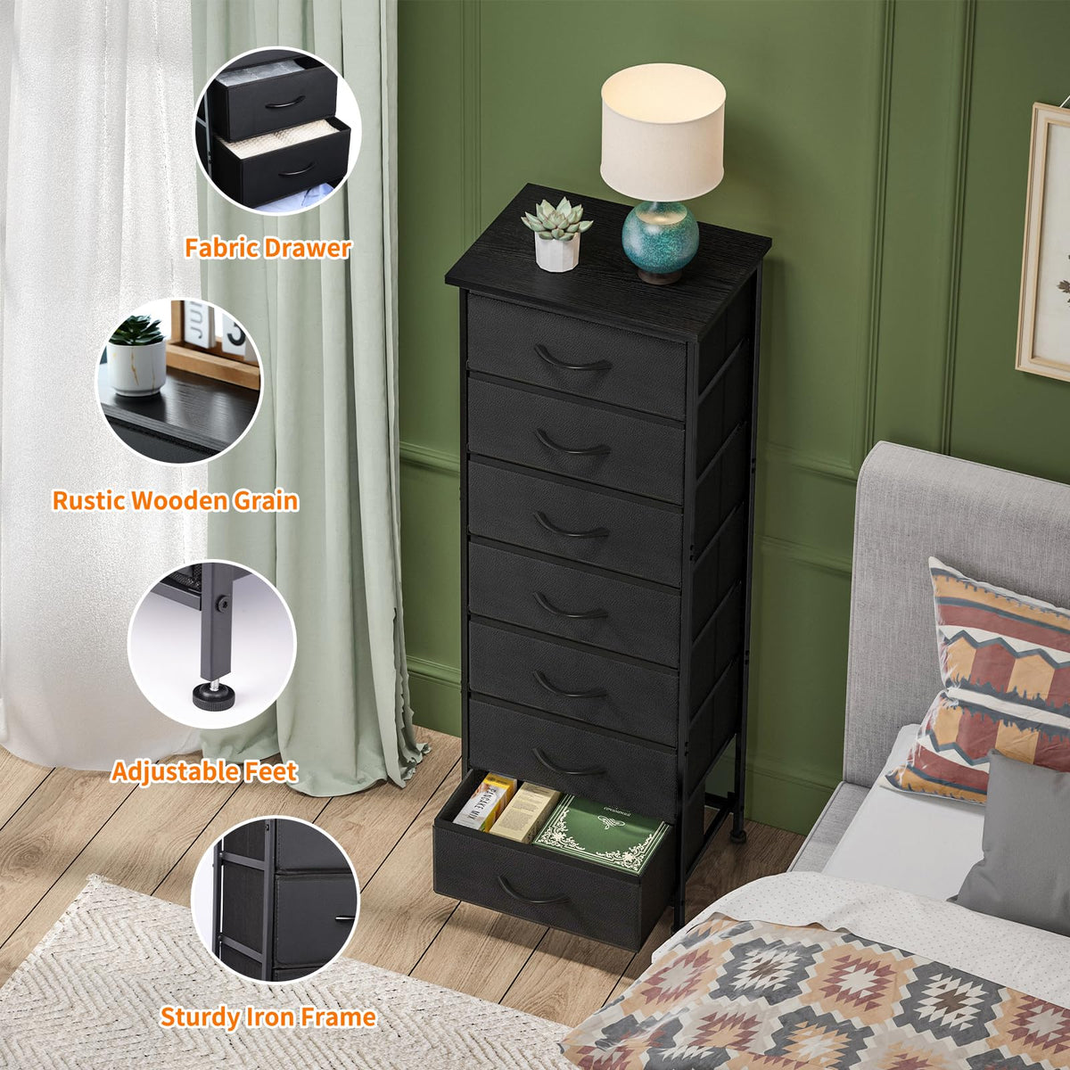 Fixwal dresser drawer open reveals roomy fabric storage solution.