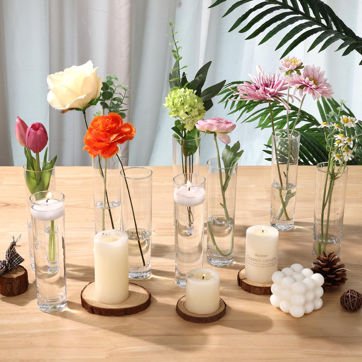 Fixwal clear cylinder vases highlight flowers from every angle for timeless tablescapes.