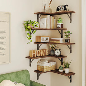 Fixwal corner shelves bathroom use organizes toiletries and towels.