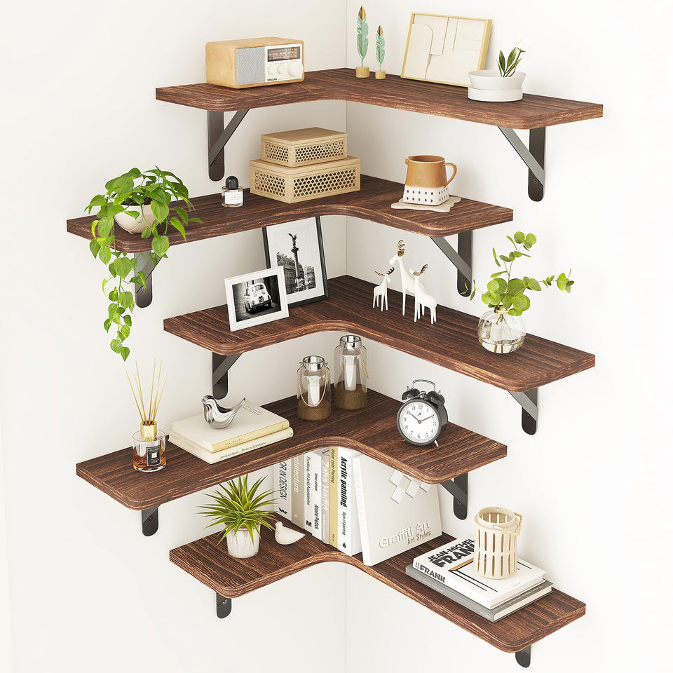 Fixwal corner shelves setup on the wall adds hidden storage potential.