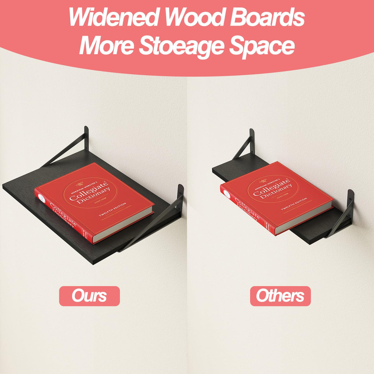 Fixwal deep floating shelves provide large display space in living areas.