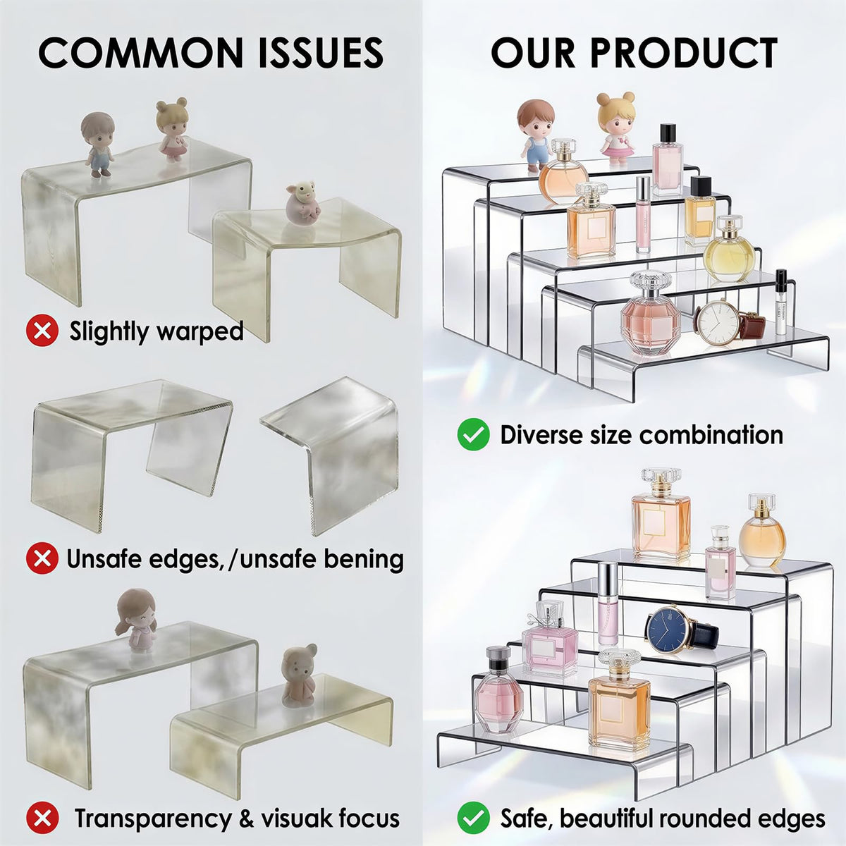 Five different heights provide versatile display options for products