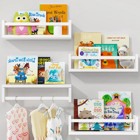 Fixwal floating book shelves wall-16-5-inch neatly displays books and toys.