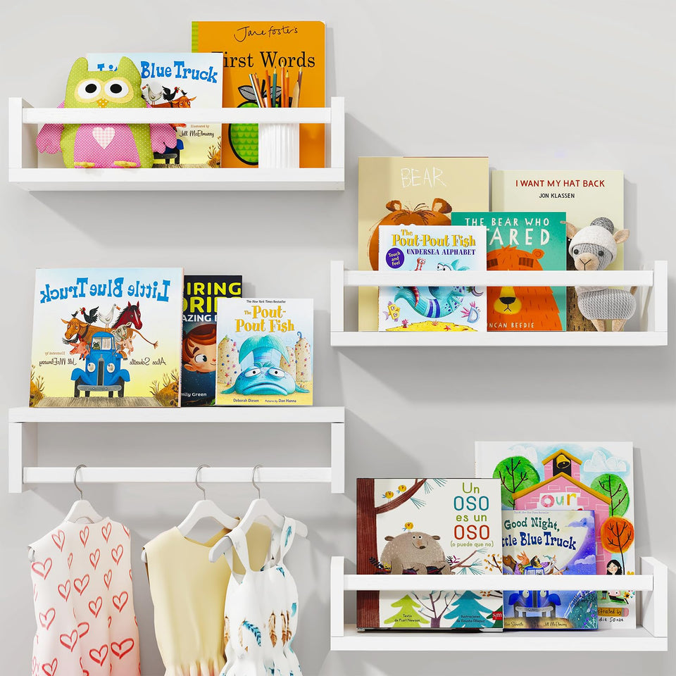 Fixwal floating book shelves wall-16-5-inch neatly displays books and toys.