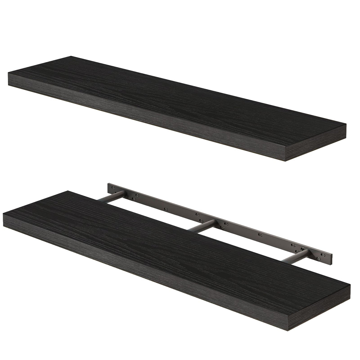 Fixwal floating shelves with black woodgrain finish for stylish storage