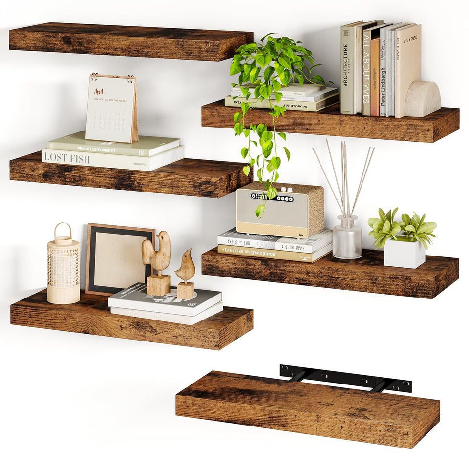 Fixwal floating shelves set6 rustic brown provide extra storage and elegant display.