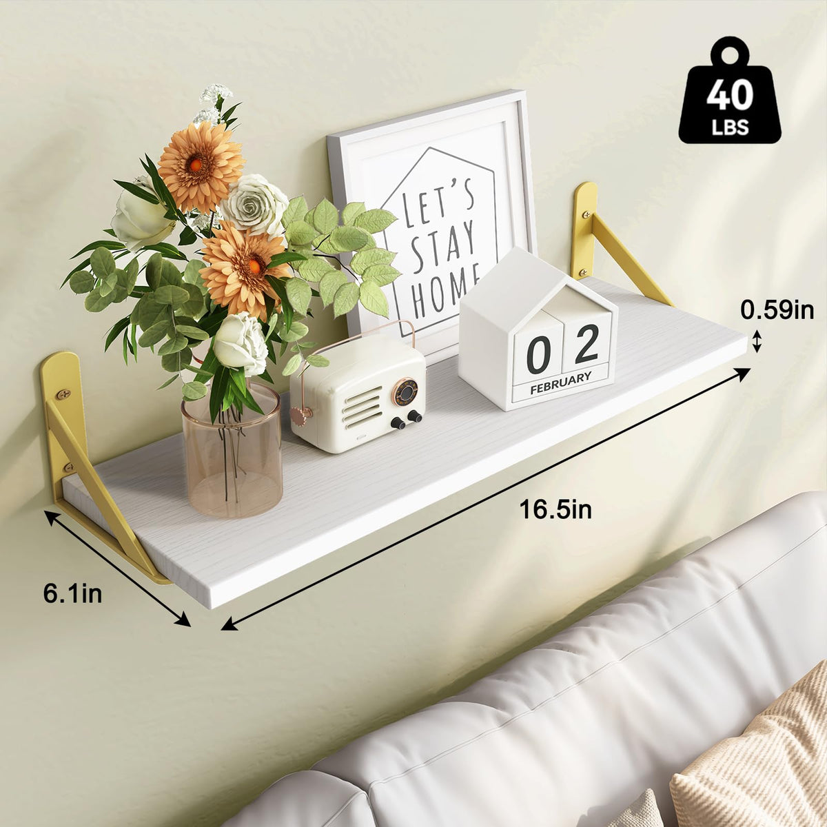 Fixwal floating shelves close-up showing sturdy triangle brackets supporting up to 40 lb.