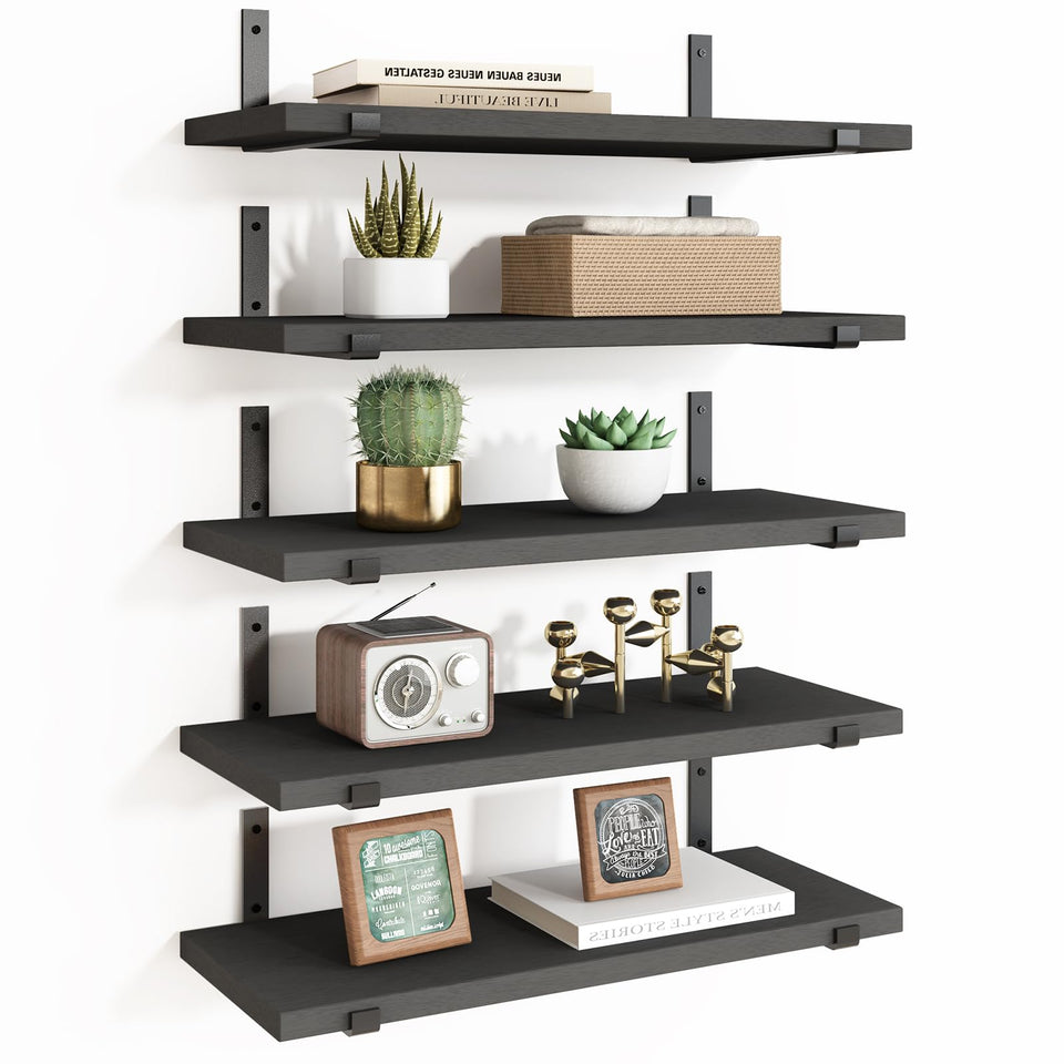 Fixwal floating shelves mounted on wall in black for extra storage