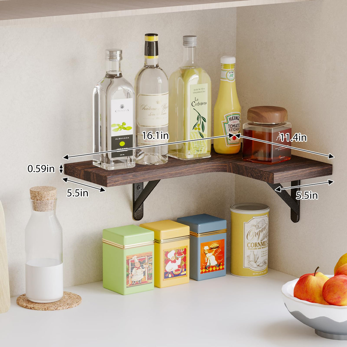 Fixwal wall-mounted kitchen shelves organized for spices and dishes