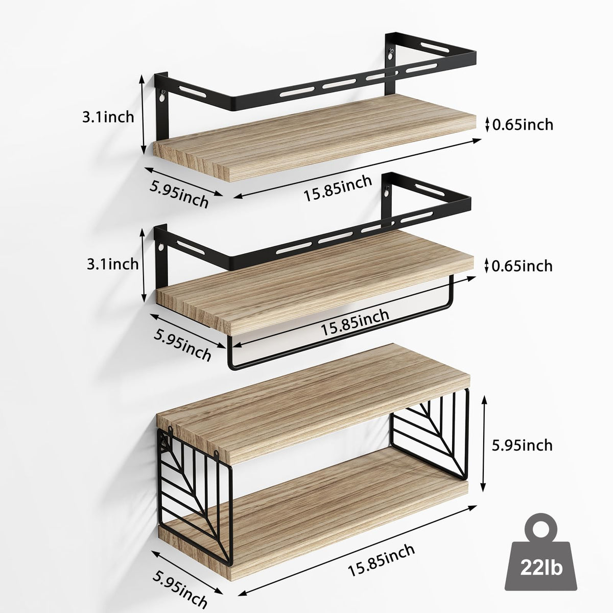 Fixwal floating shelves with towel bar for convenient towel storage.