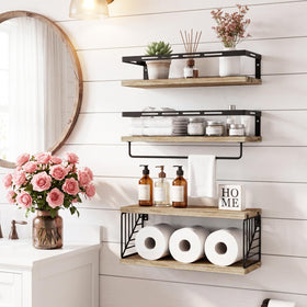Fixwal guard rails keep bathroom items secure on shelf.
