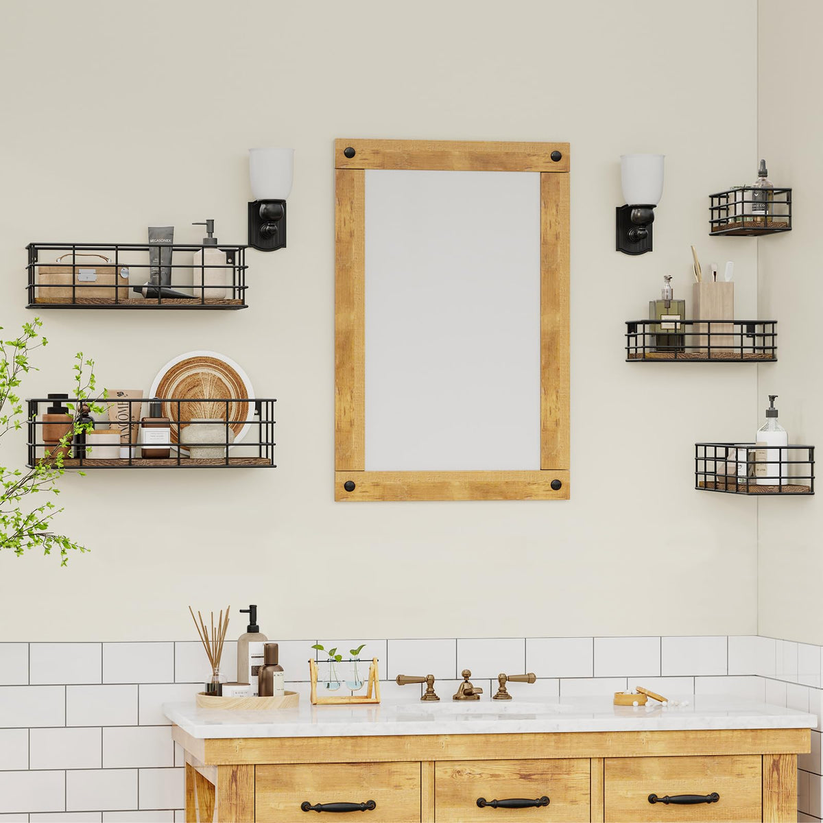 Fixwal kitchen with spice bottles on shelves illustrates practical organization.