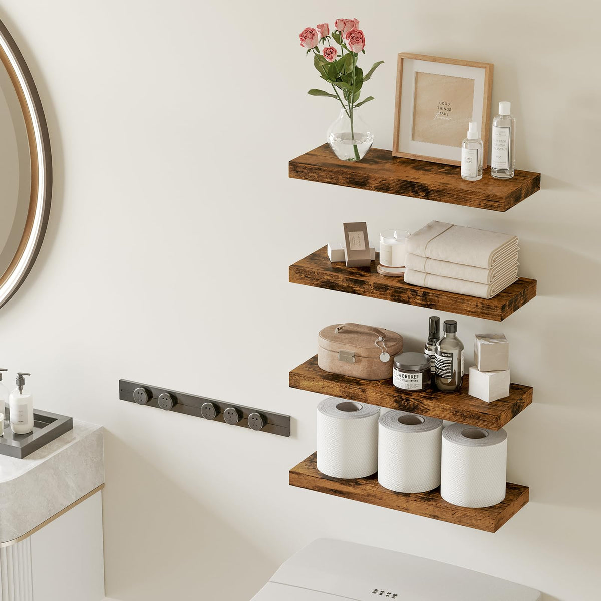 Fixwal kitchen shelf with spice bottles and utensils organized