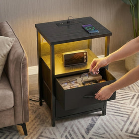 Fixwal modern-black end table combines style with two fabric drawers.
