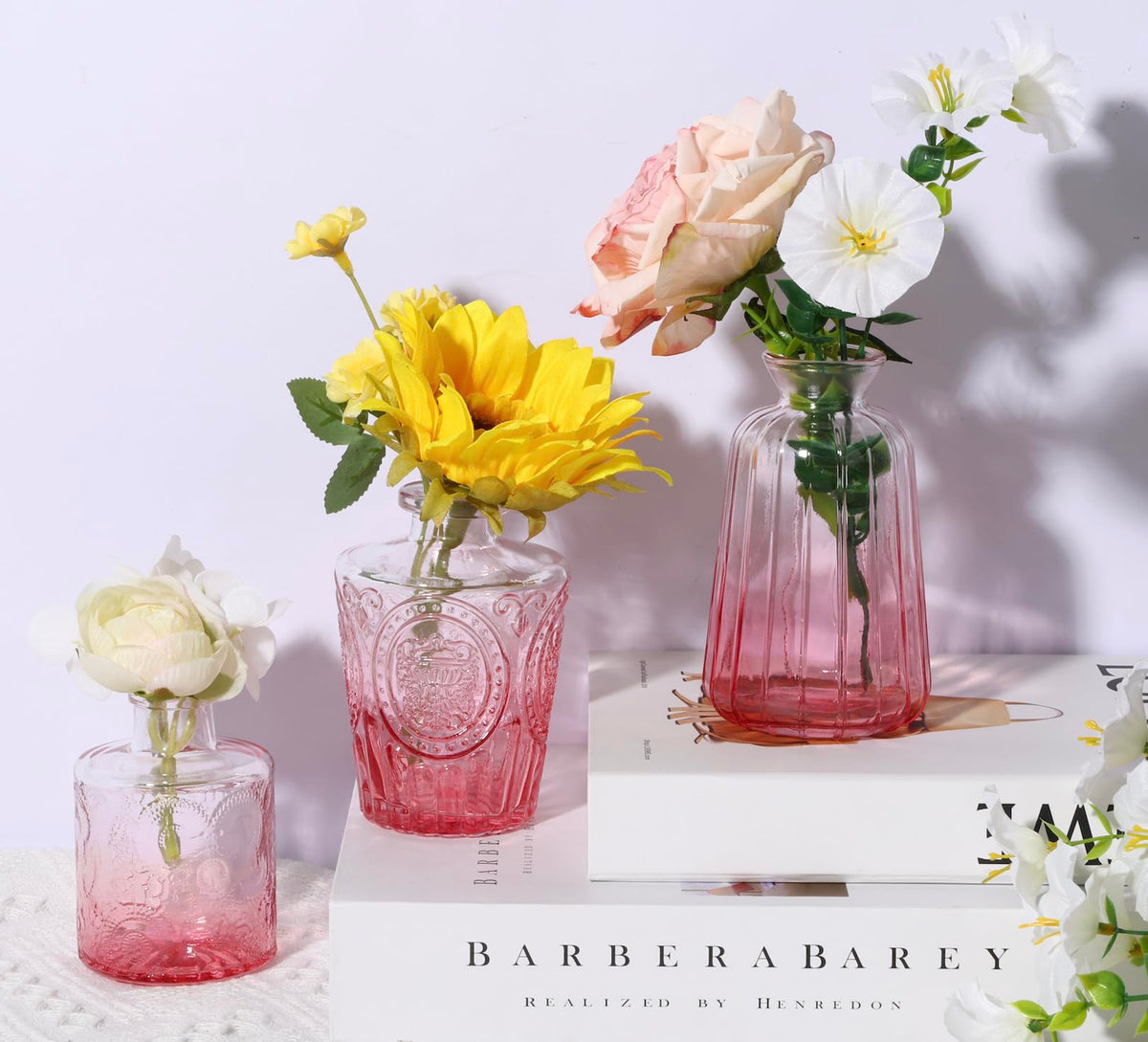 Fixwal multipurpose pink vases for decoration on dining tables, windowsills, or weddings.