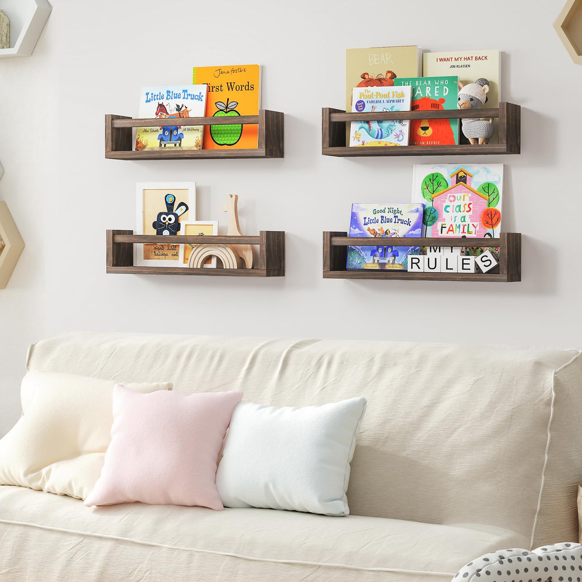 Fixwal shelves used in bathroom or kitchen for compact storage and organization.