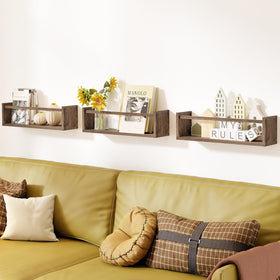 Fixwal versatile wall-mounted shelves for books, plushies, and keepsakes.
