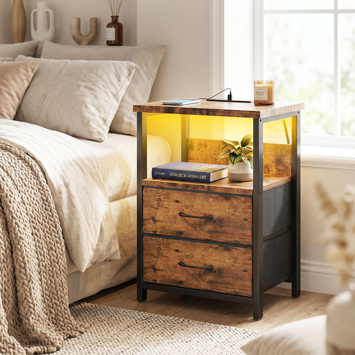 Fixwal night stand charging station with USB ports for bedside power