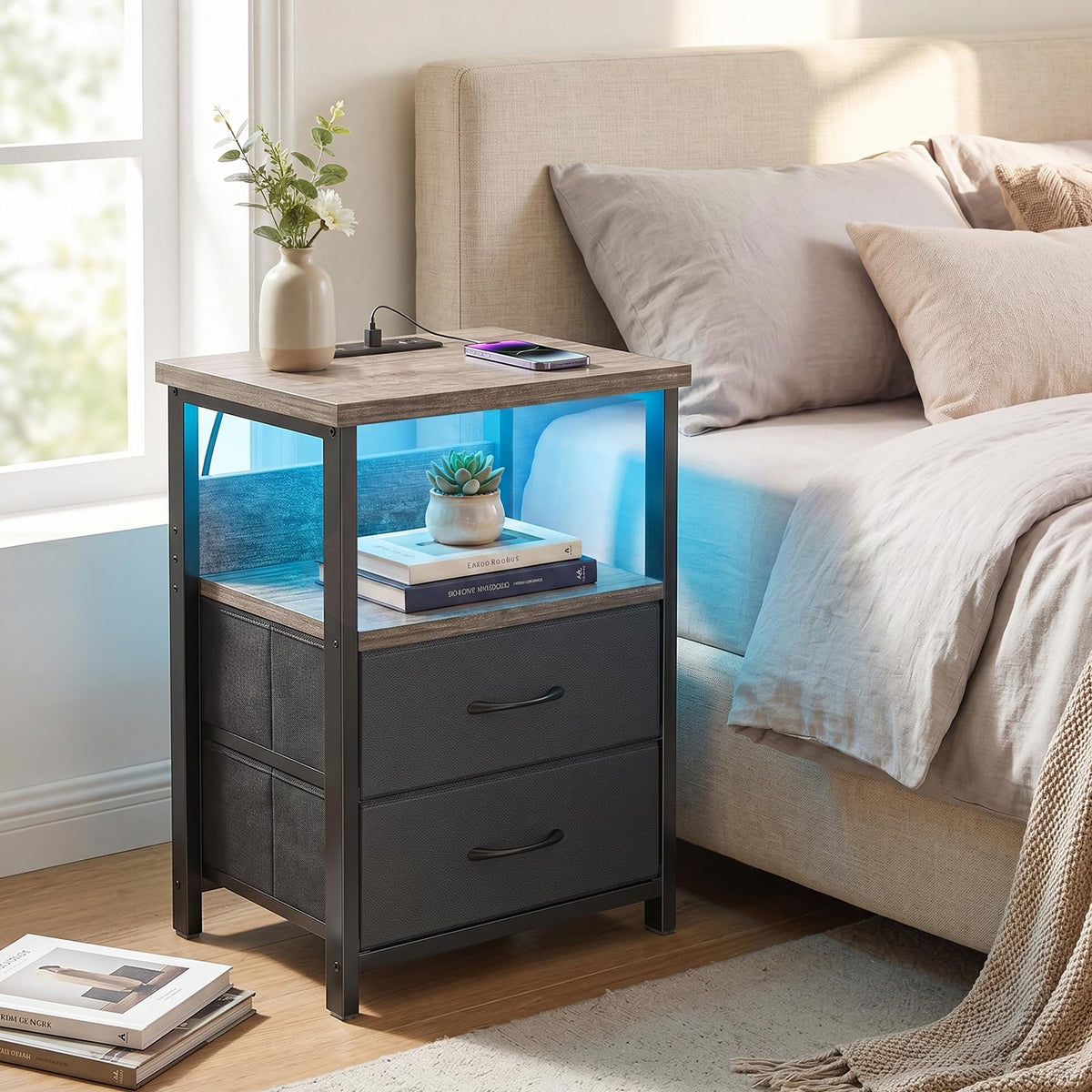 Fixwal nightstand charging station provides convenient outlets and USB charging.