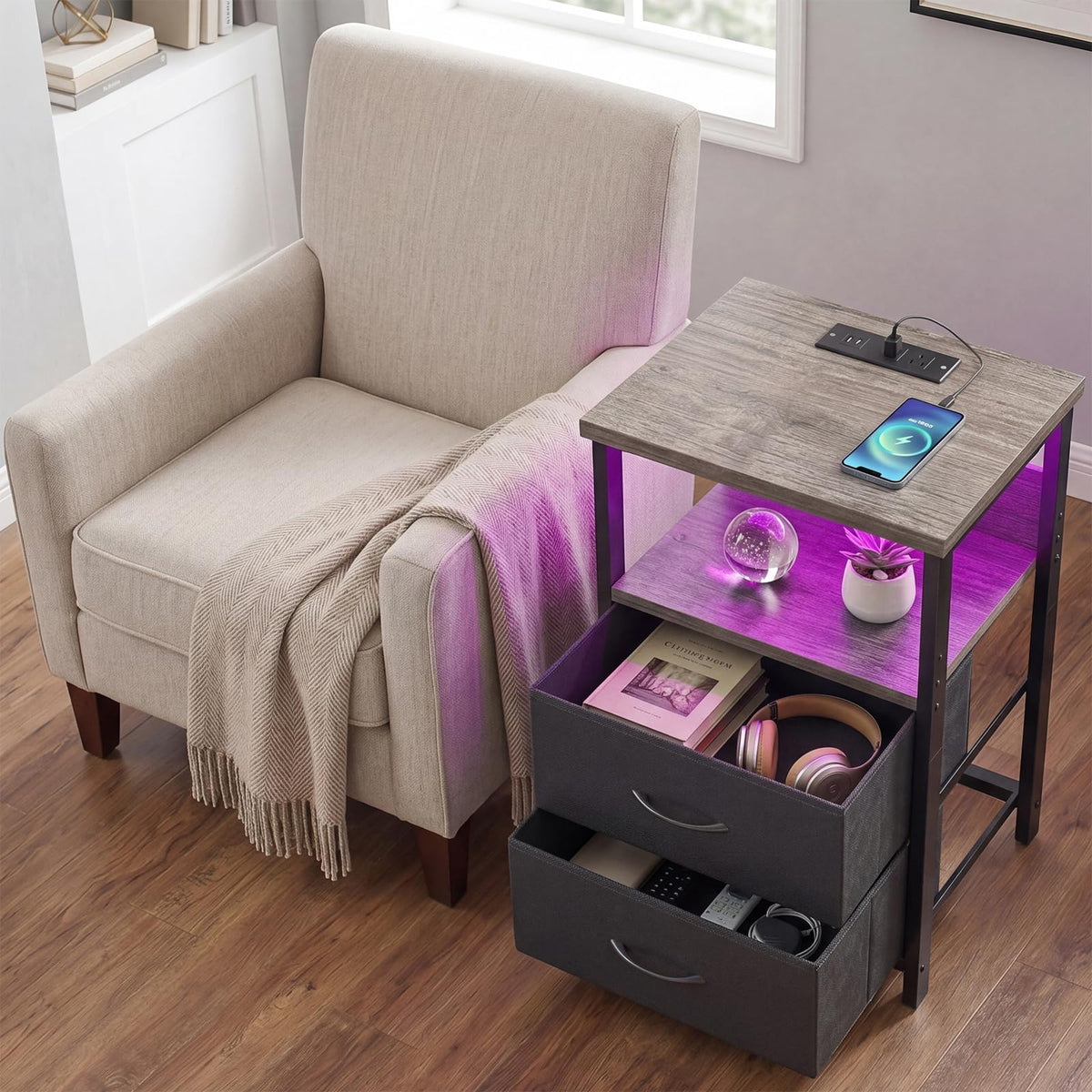Fixwal nightstand dimensions fit compact spaces at 15.7 D x 11.8 W x 23.6 H.