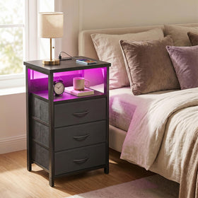 Fixwal nightstand fabric drawers storage keeps keys, glasses, small items tidy.