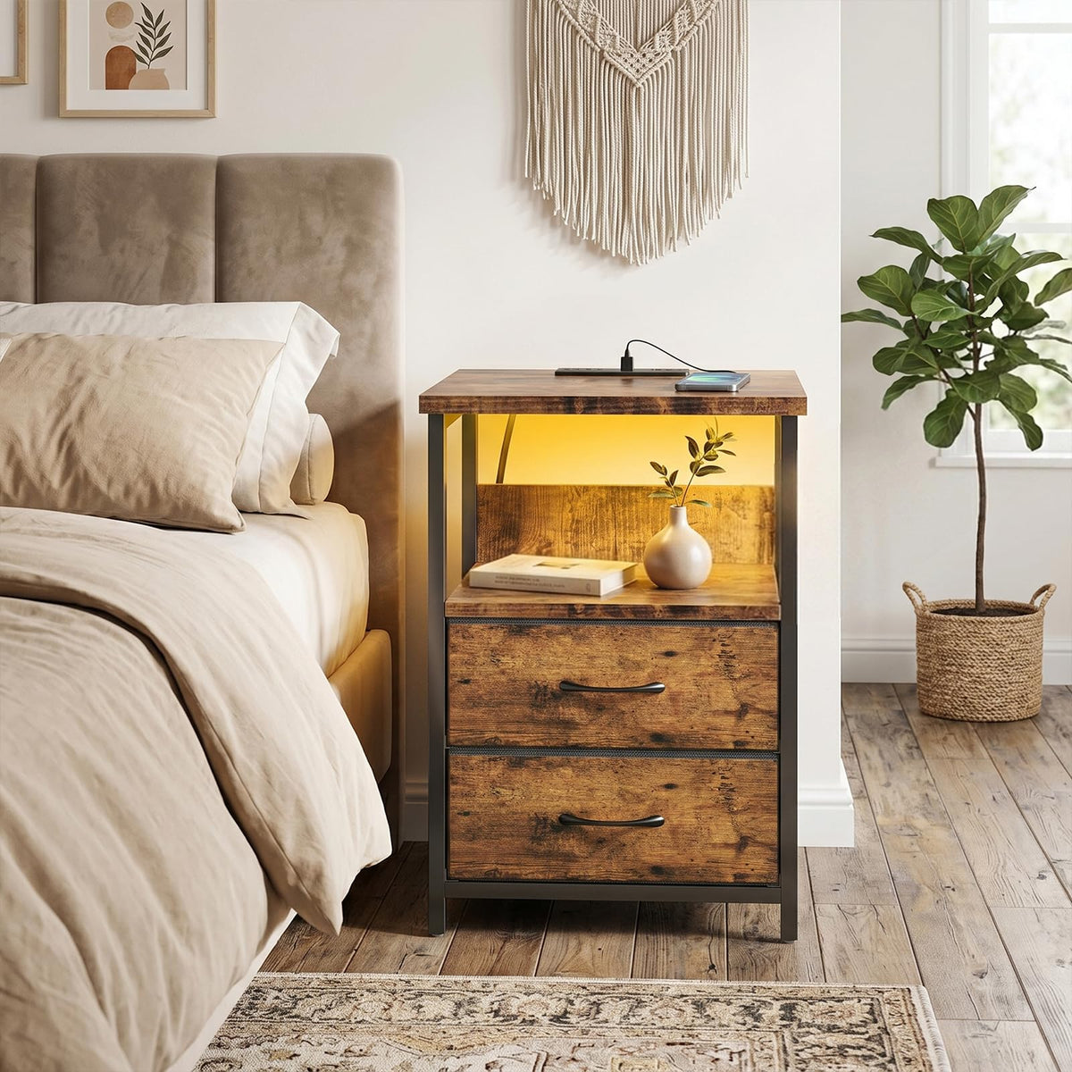 Fixwal night stand open shelf offers space for lamps and decor