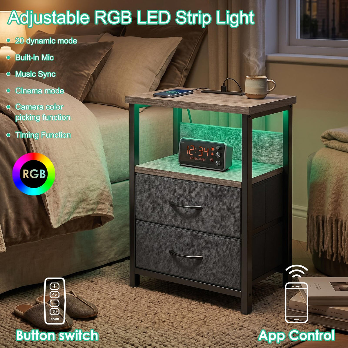 Fixwal nightstand open wooden shelf adds extra storage and display space.