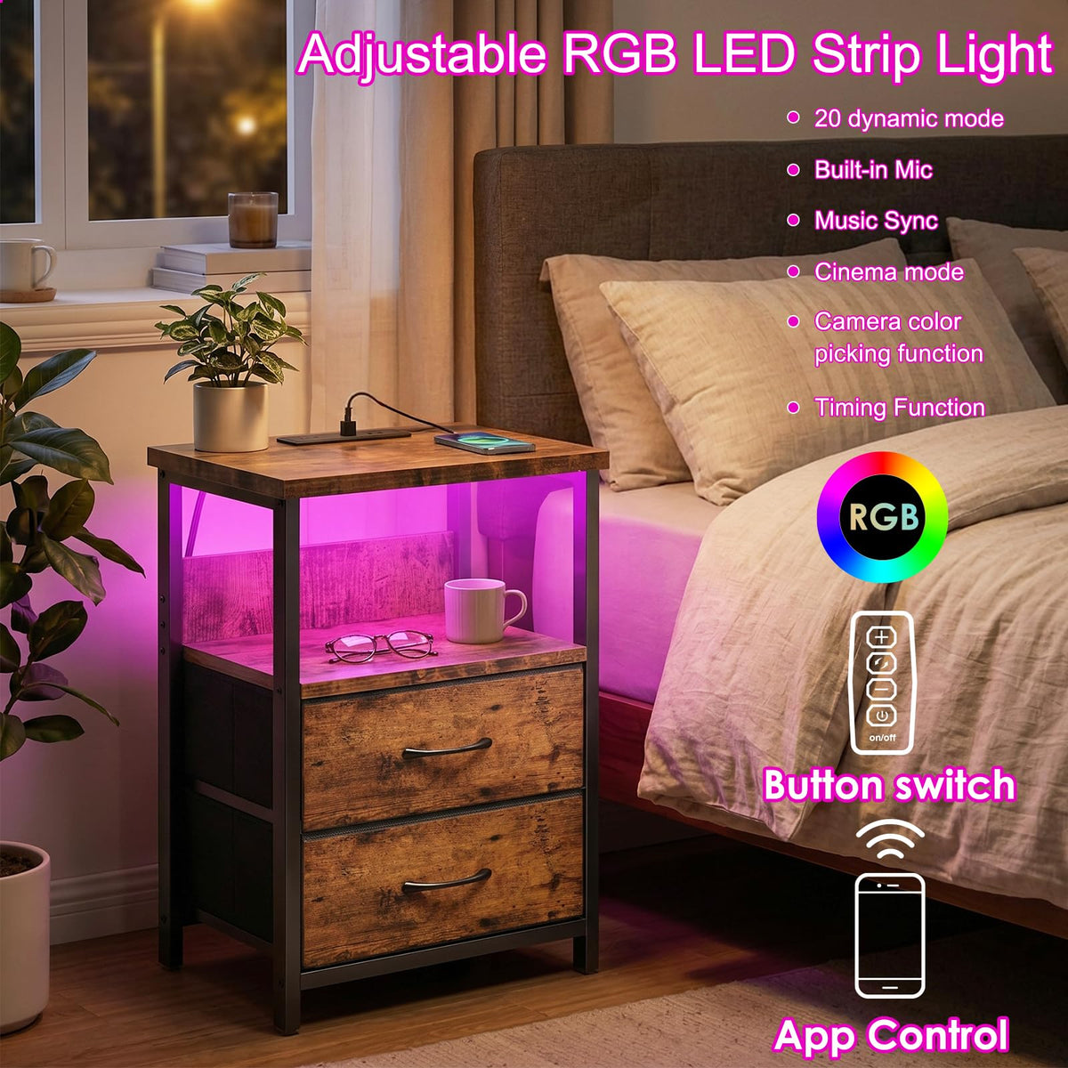 Fixwal night stand PU finish provides durable easy-to-clean surface