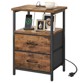 Fixwal rustic brown nightstand with wooden finish, compact footprint for small rooms.