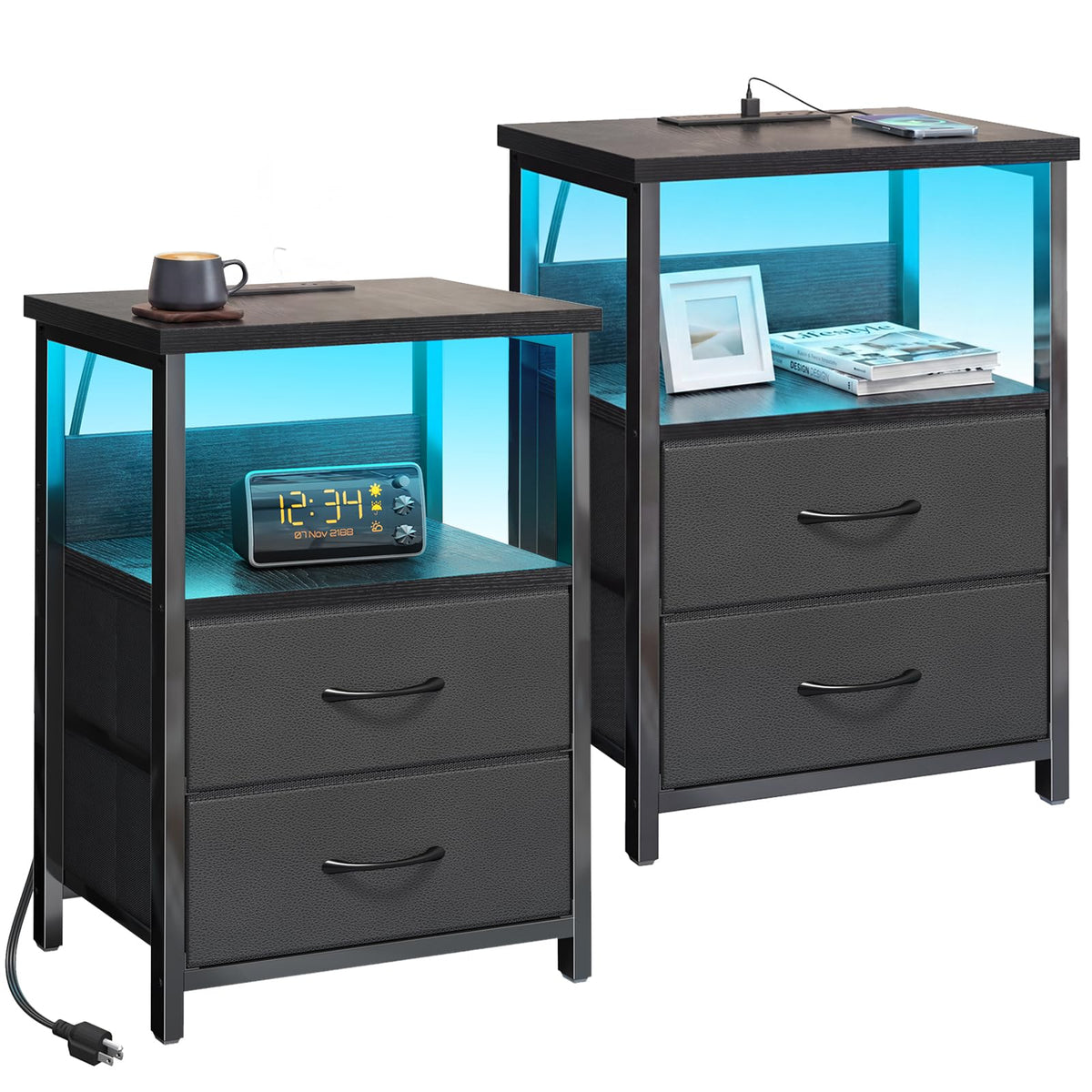 Fixwal nightstand set with charging station beside the bed for easy device charging