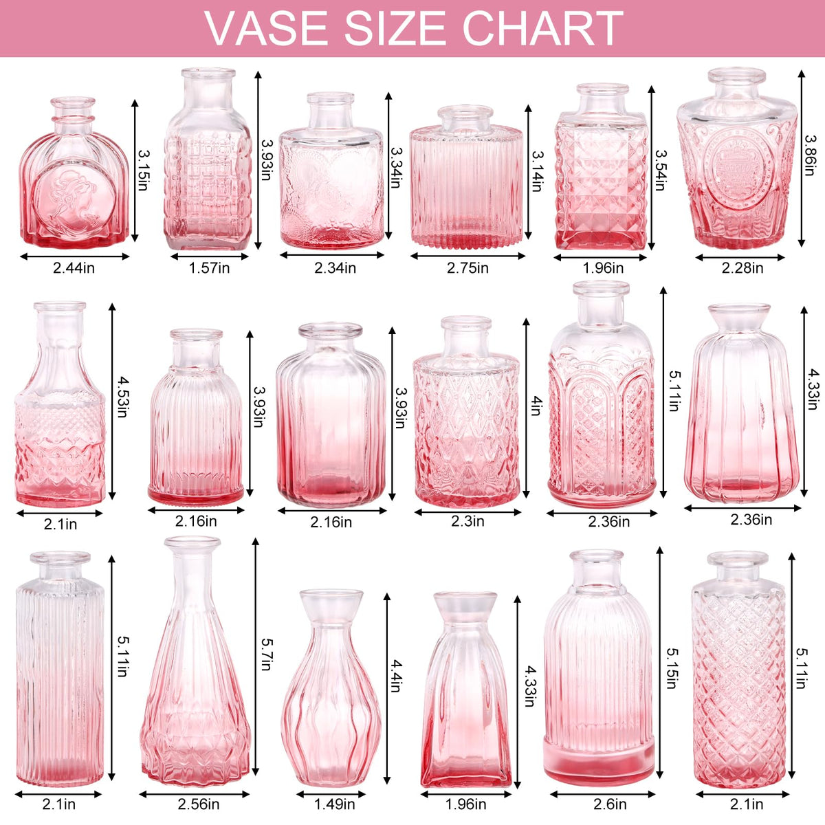 Fixwal pink glass bud vases close-up patterns highlighting a timeless vintage charm.