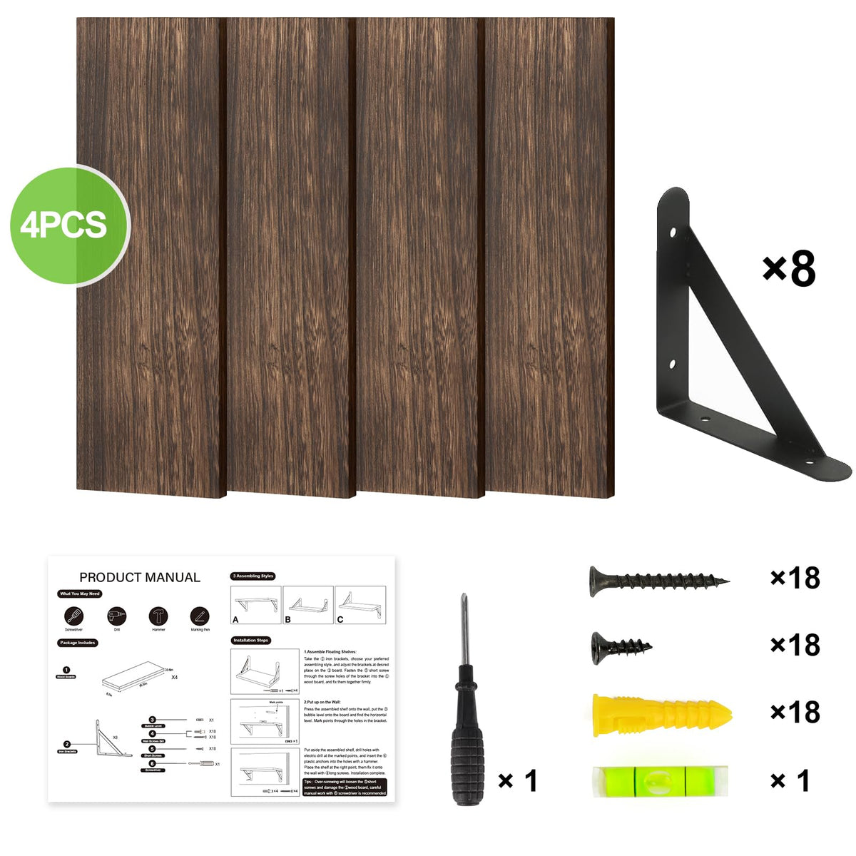 Fixwal set of 4 wall shelves offers versatile design for any room.