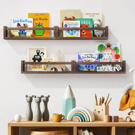 Close-up of Fixwal wood grain on brown shelves for a natural look.