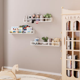 Fixwal solid pine wood shelves elevate nursery decor while keeping essentials within reach