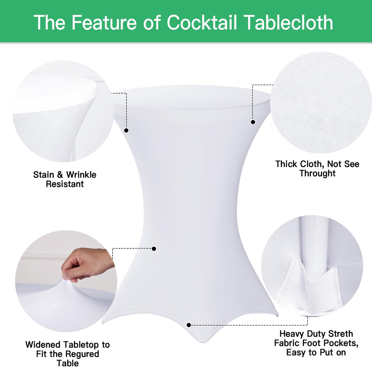Fixwal spandex tablecover drapes smoothly on high-top tables, delivering a polished, seamless look.